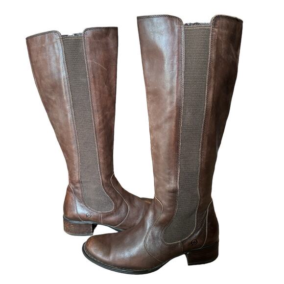 BORN Valentina Riding Boots Knee High Tall Leather Zip up Brown size 10 - Picture 1 of 16